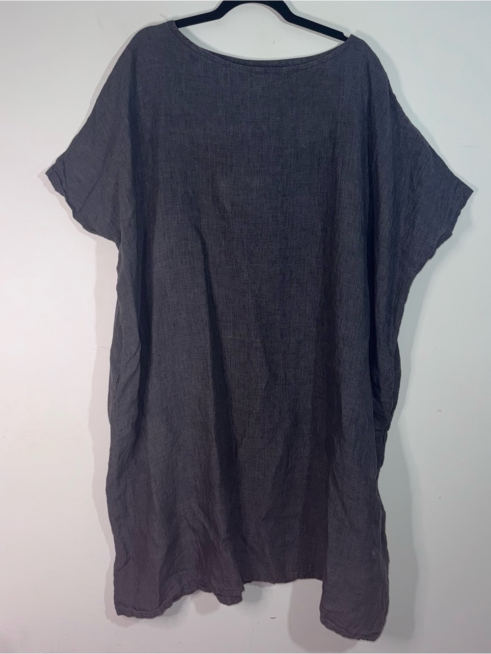 Artemesia 100% Linen Oversized Shift Dress Gray Pockets Made in USA L